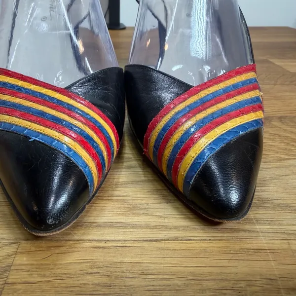 Garolini Vintage Sling Back Heels Rainbow Toe Women's 9.5N Pointed Toe Flawed - Image 5