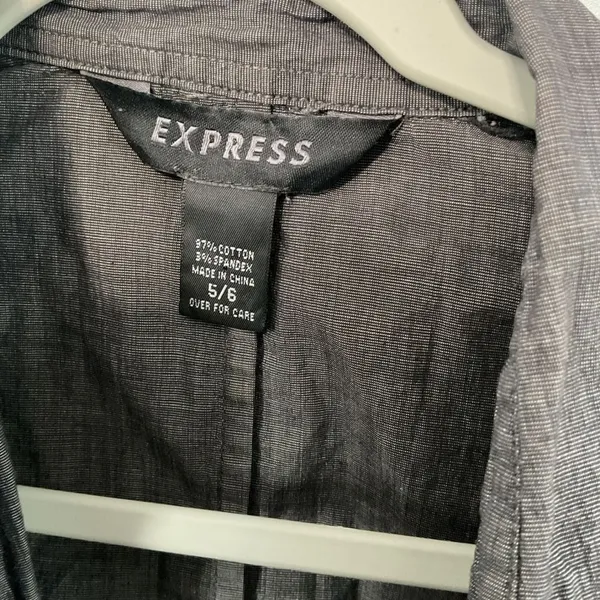 Express Womens Button Down Shirt Charcoal Gray Stretch Slim Fit Size 5/6 - Image 4