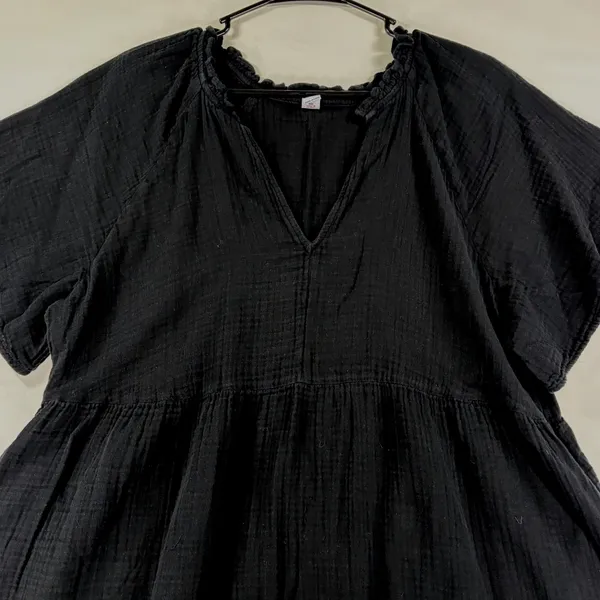 Old Navy Womens XL Black Cotton Gauze Ruffle Neck Babydoll Mini Dress Pockets - Image 9