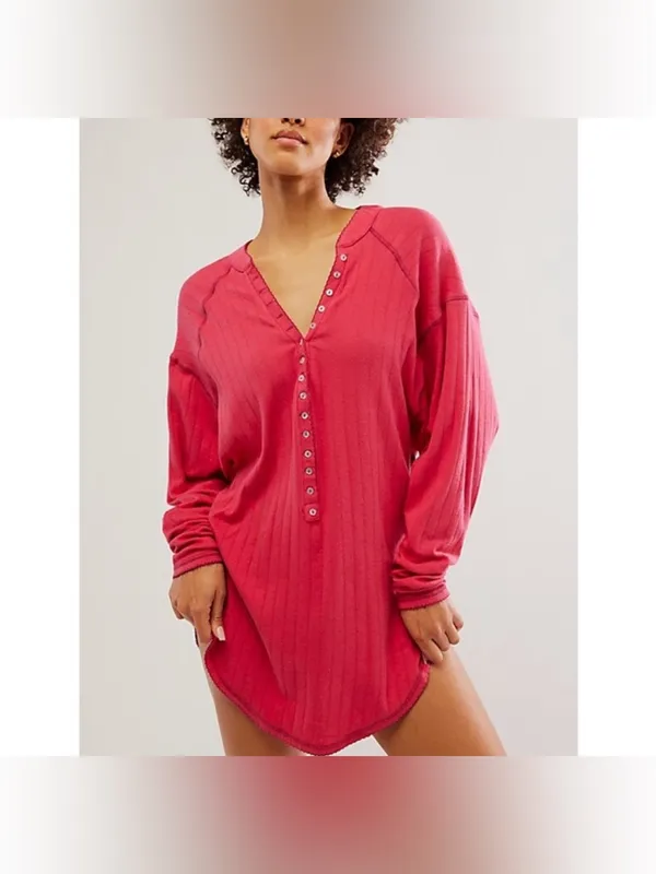 NWOT Free People FP Intimately Coffee Chat Pullover - raspberry wine pink - M - Image 5