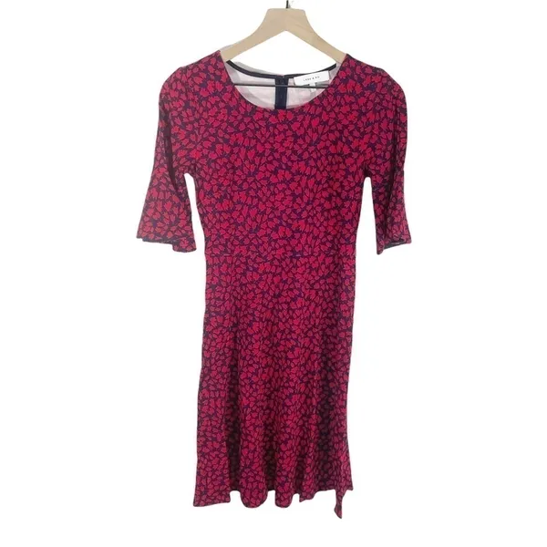 Lark & Ro Red Floral Ruffle Sleeve Fit And Flare‎ Knee Length Dress Sz 0 - Image 2