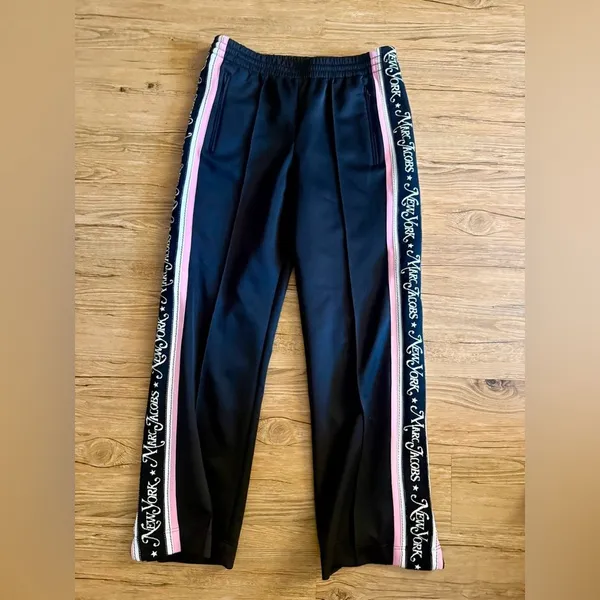 Marc Jacobs "The Track Pant" Retro Black pink white Web Logo Stripe size 10 - Image 6