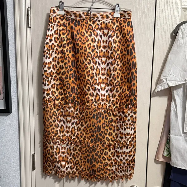 Vintage Leopard Animal Print Beaded Tiered Midi‎ Skirt Festival Mob Wife Church - Image 2