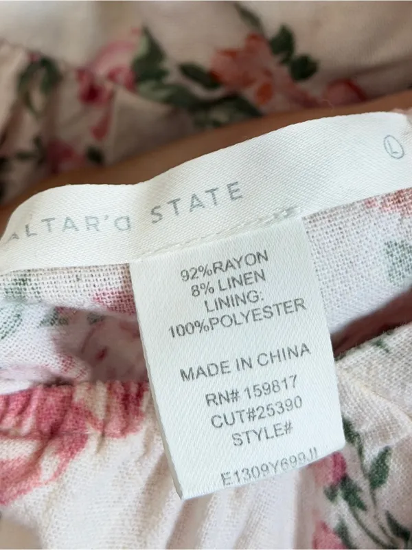 Altar'd State Floral Midi Dress Size Large Pink Wedding Cameron Linen - Image 4