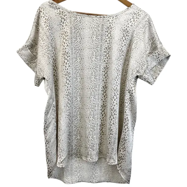 Entro Womens M Satiny Short Sleeve‎ Animal Print Top Shirt Taupe Cream Boho - Image 14