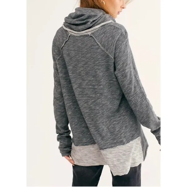 FREE PEOPLE FP Beach Cacoon Cowl Neck Knit Top Gray Space Dye X-Small Small - Image 8