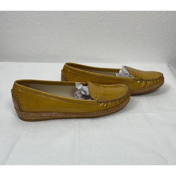 Stuart Weitzman Yellow Patent Leather Loafer Flats Braided Sole Women's 7 - Image 4