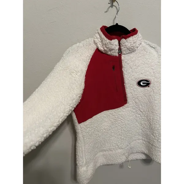 Antigua Women’s M Georgia Bulldogs Sherpa Half Zip Pullover Jacket White/Red - Image 3
