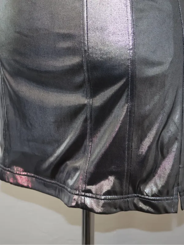 urban outfitter kristy disco metallic silver strapless bodycon mini dress small - Image 4