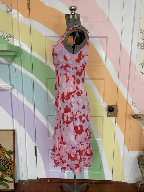 Anthropologie Deletta Silk Floral Y2K Whimsical Midi Dress Sz 8 💛🎀 - Image 4