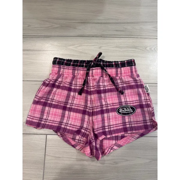 Von Dutch Originals Womens Pink Plaid Flannel Pajama Set Crop Tank Shorts S NEW - Image 2