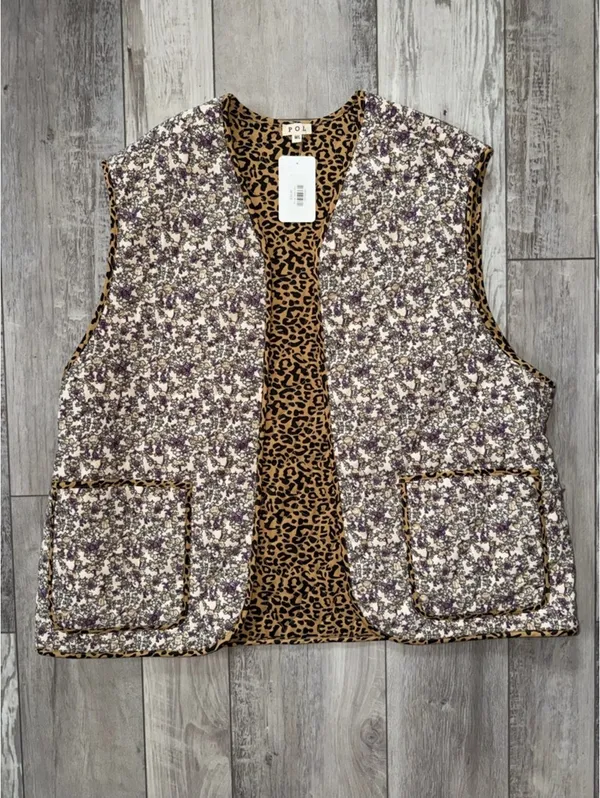 NWT POL Ditsy Floral Electric Grandpa Corduroy Quilt Cheetah Vest medium/large - Image 4