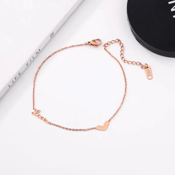 14K Rose Gold Plated Adjustable Love Heart Anklet for Women - Image 3