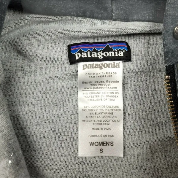 Patagonia Women’s Full Zip Hoodie Gray Fleece Sweatshirt Letterman P Logo Size S - Image 6