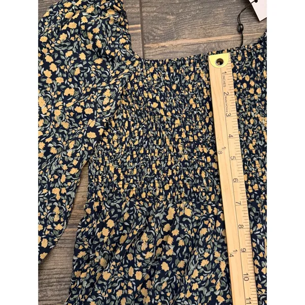 Missguided‎ Milkmaid Shirred Bust Mini Floral Dress Yellow Navy SZ 2 Cottagecore - Image 11