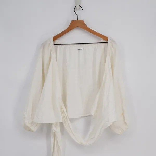 Reformation Hart Linen Wrap Top Womens XS White Off The Shoulder Long Sleeve - Image 3