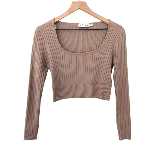 Petal and Pup Mable Mauve Clean Girl Softgirl Minimalism Boho Crop Sweater Top - Image 2