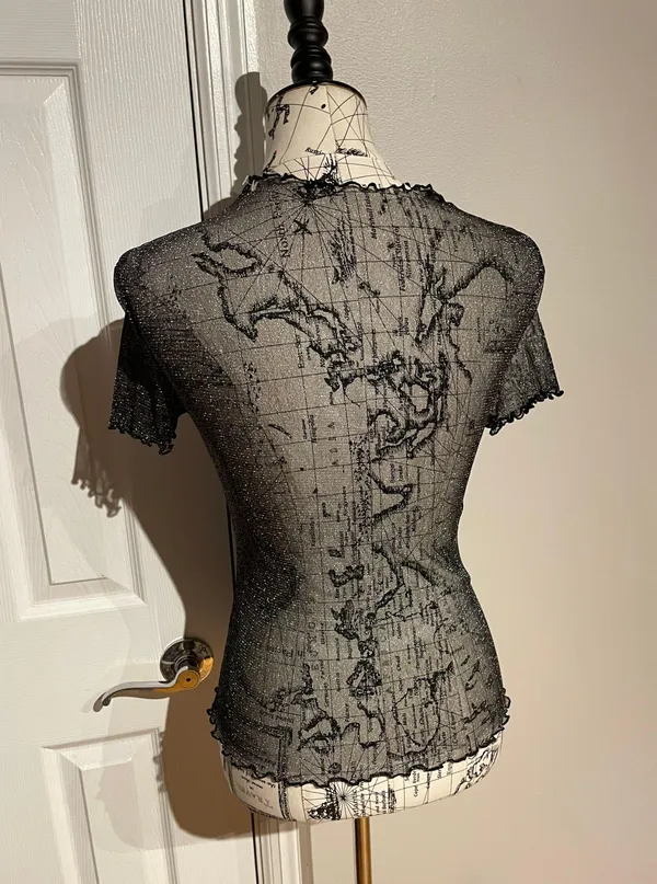 SheIn Sheer Shiny See Through Blouse Tee Short Sleeve Vintage Y2k Mesh Sparkle ✨ Whimsgoth - Image 5