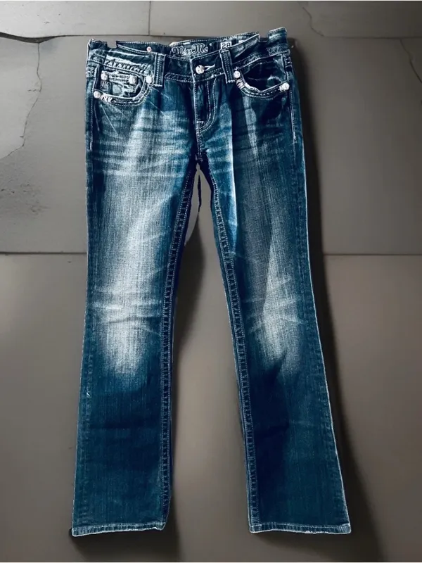 MISS ME Low Rise Boot Cut Jean Dark Wash Denim Sz 28 Flap Pockets JW5180B7 Y2K - Image 3