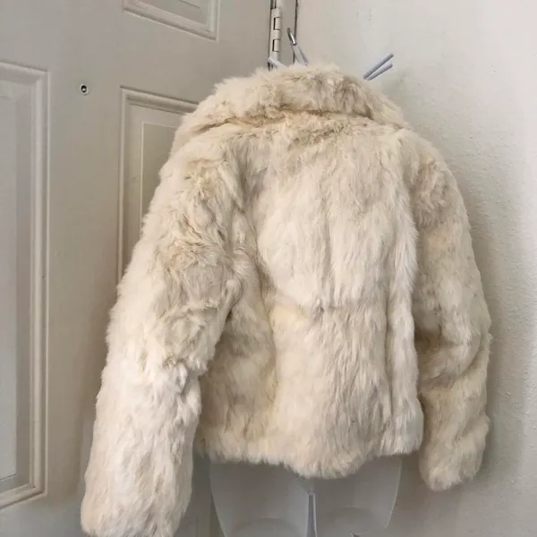 2000s Y2K Real fur jacket large collar long sleeve zipper closure Size M White Size M - Image 2