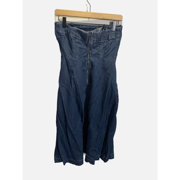 Holding Horses Strapless Denim Dress Womens 4 Blue‎ Pockets Midi Fit Flare Boho - Image 4