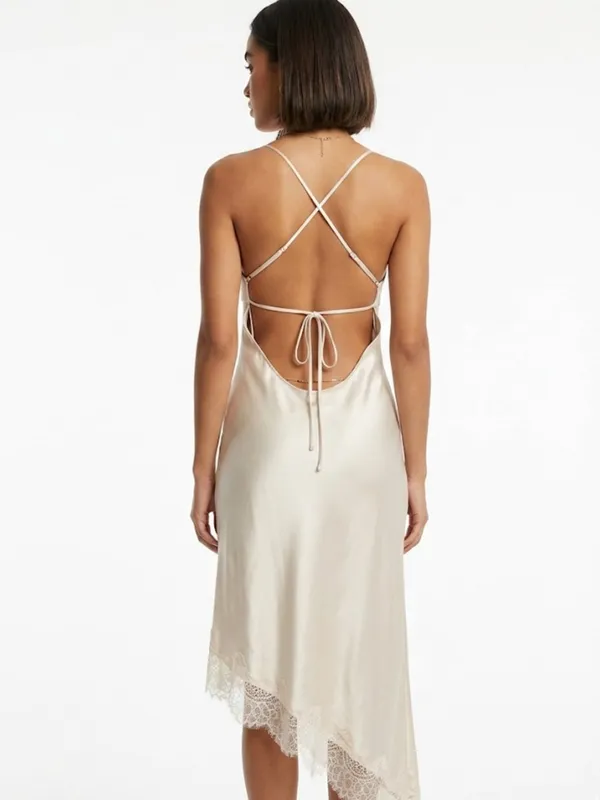 Zara Asymmetric Satin Lace Slip Dress ivory Woman’s Size xsmall - Image 8