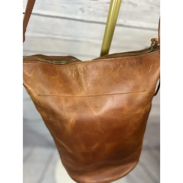 Madewell Leather Zip Top Bucket Tote Bag Brown Shoulder Bag - Image 6