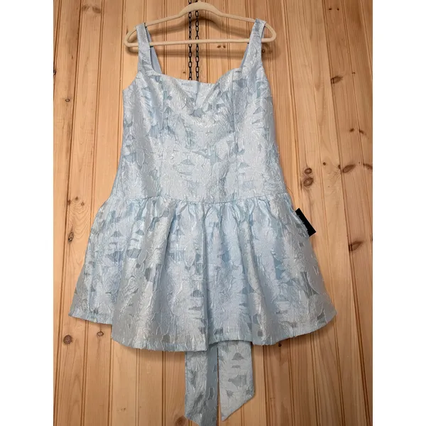 NWT Lulus Exuberant Elegance Light Blue Jacquard Drop Waist Mini Dress Party XL - Image 3