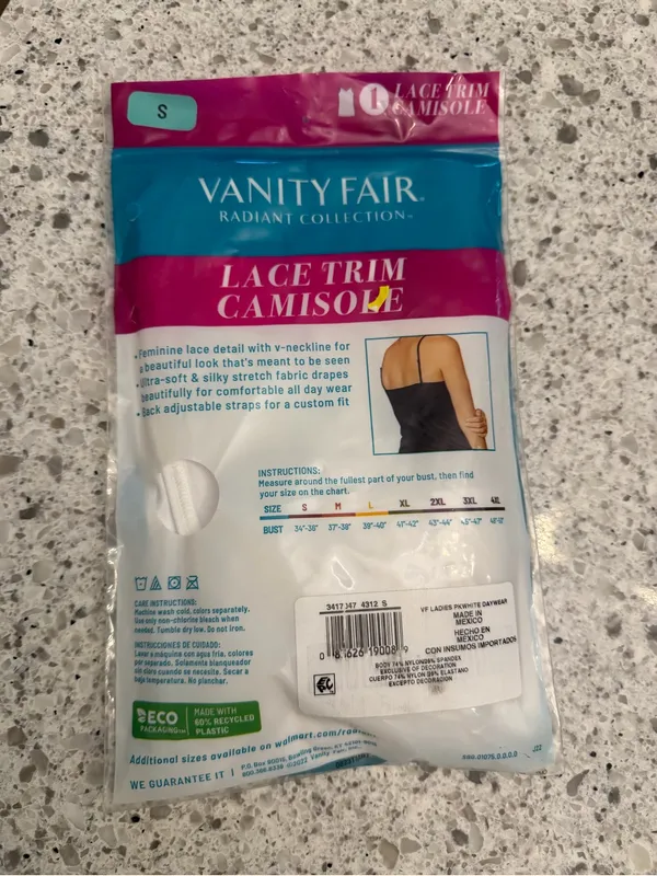 Vanity Fair Lace Trim Camisole - Black & White - Image 2