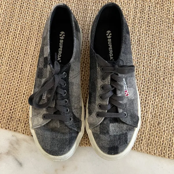 Superga Plaid Flannel Low Top Sneakers Women's Size 39 EU 8 US Grey Black‎ - Image 7