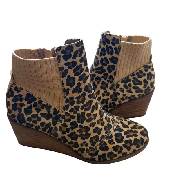 TOMS Leopard Print Wedge Booties Ankle Boots Brown Animal Print Size 6 NEW - Image 5