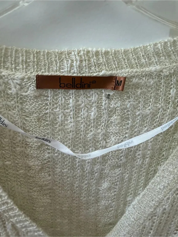 Belldini Open Knit Cable Cardigan Sweater V-Neck Gold Button Cream Ivory - Image 3
