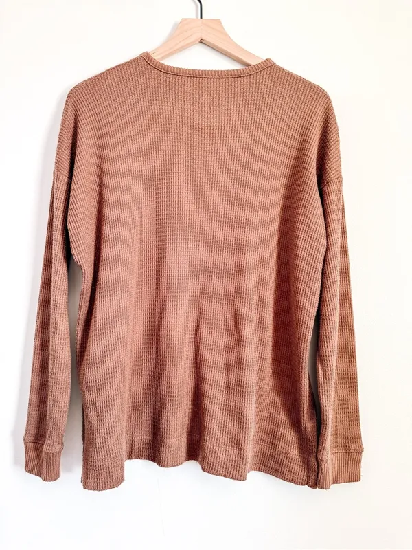 American Eagle Waffle Knit Crewneck Pullover Oversized Neutral Size Small - Image 6