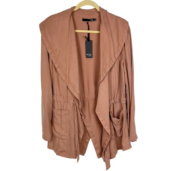 NEW Max Jeans Lightweight Belted Shawl Collar Jacket M Light Almond Tan - Image 2