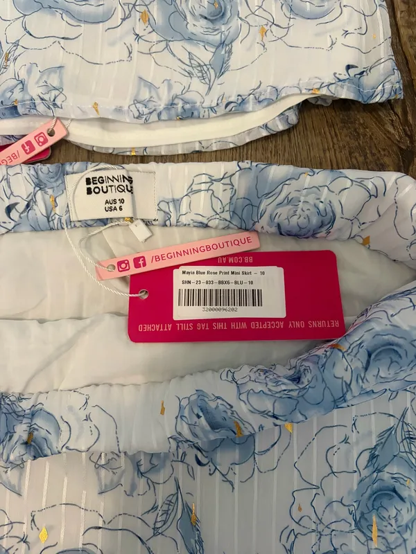 Beginning Boutique Majia Blue Rose Print Skirt - Image 3