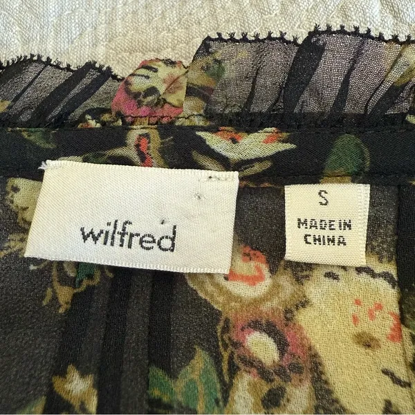 Aritzia Wilfred Black Floral Chiffon Blouse Shirt Top Womens S Small Long Sleeve - Image 3