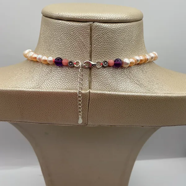 Sterling 925 Pearl Necklace - Pink and White Pearls - Image 4
