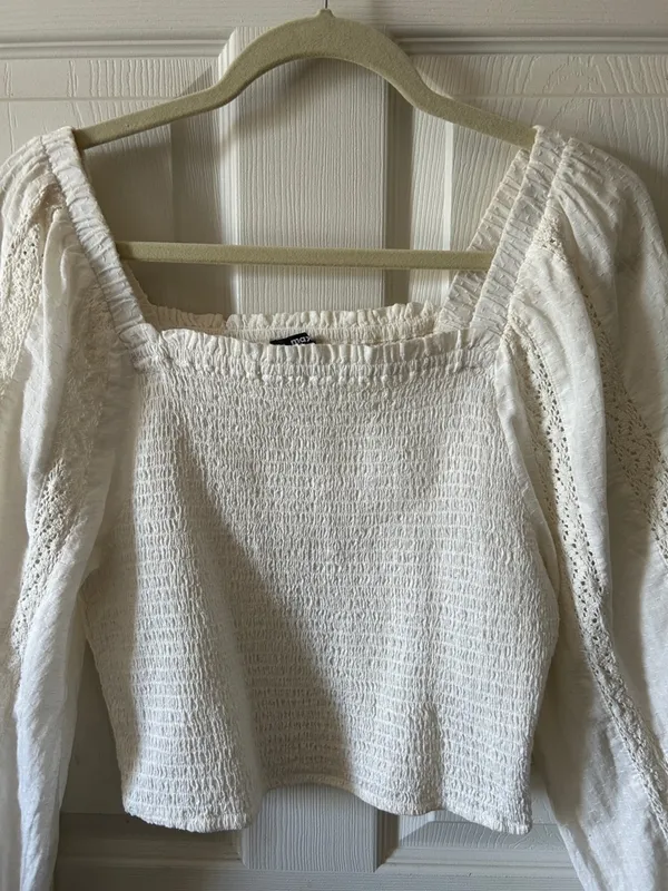 Max 100% Cotton Smocked Ivory Cream Eyelet Cottagecore Feminine Summer Top Med‎ - Image 6