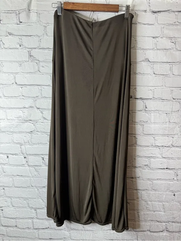 Free people dark green olive Drawstring Waist Maxi Skirt slinky ruched medium - Image 8