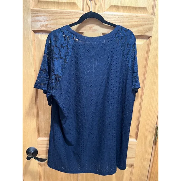 Bloomchic Women's 18/20 2X Lace Short Sleeve Blouse - Navy Blue NWT - Image 4