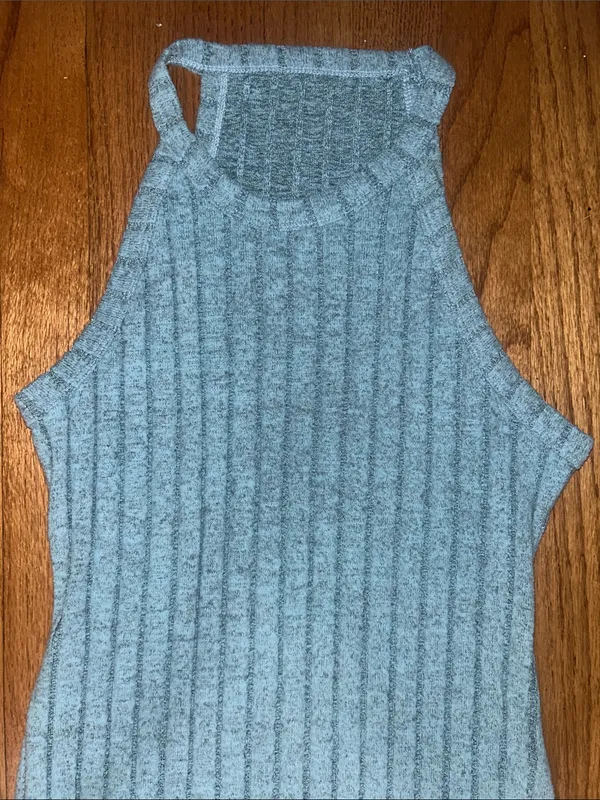 Ribbed Knit Midi Dress - Light Blue MD - Image 2