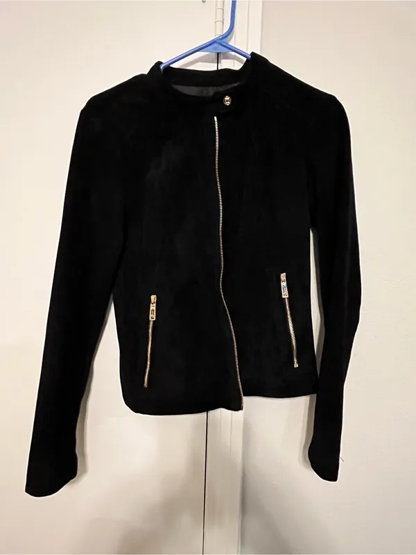 Ivanka Trump Black Faux Suede Moto Jacket With Gold Accents Size S - Image 2