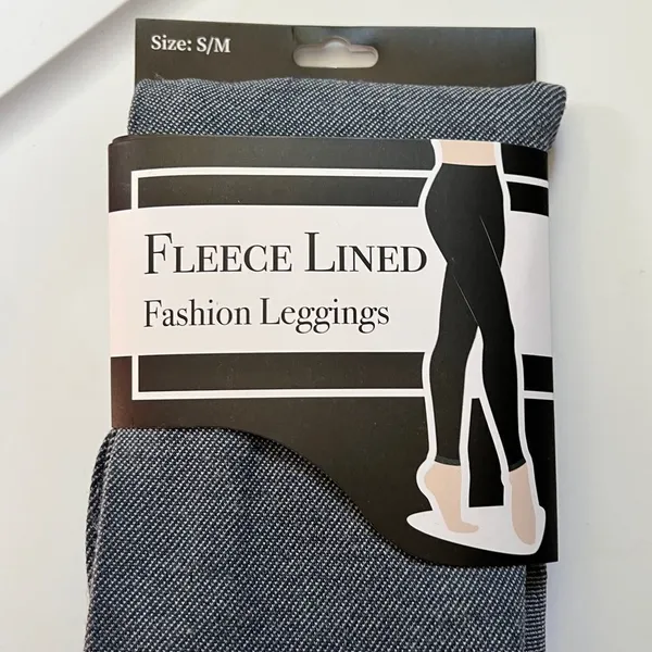 Fleece Lined Denim‎ Effect Leggings nwt Blue - Image 3
