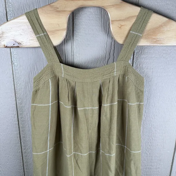 Madewell Superwide-Leg Jumpsuit Womens Size 6 Olive Green Windowpane Linen Blend - Image 2