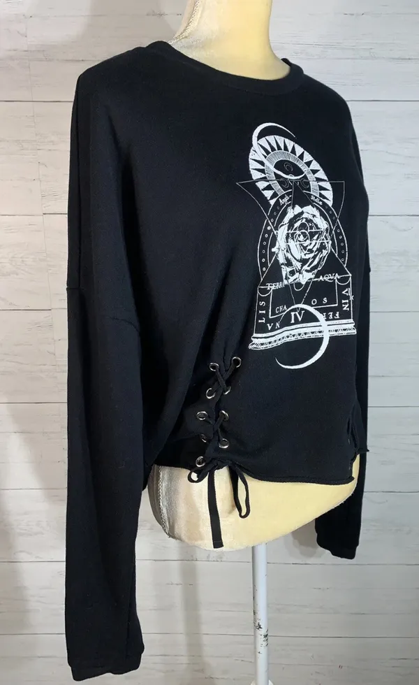 Hot Topic - Geometric Floral Lace Up Sweatshirt size L - Image 8