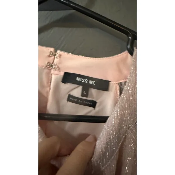 Miss Me Womens Metallic Pink Plisse Cold Shoulder Ruffle Top Fairy‎ Swifty Large - Image 6
