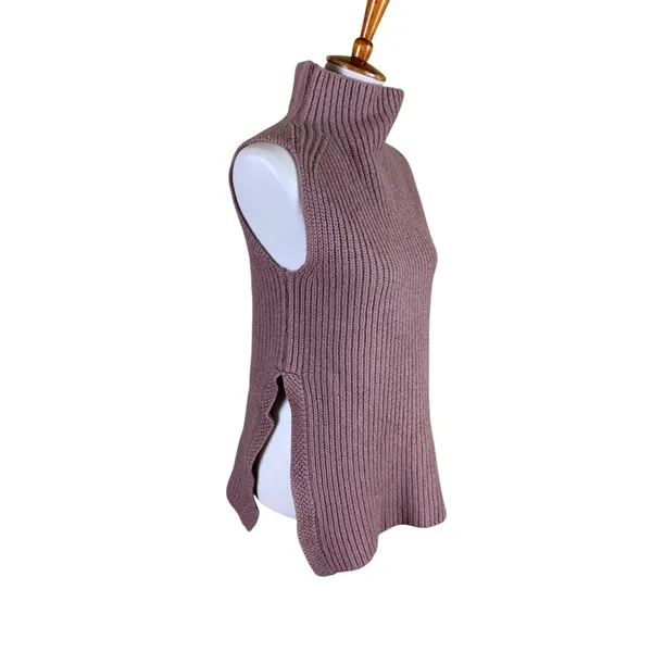 Wilfred Women's M Dusty Rose 100 Wool Sleeveless Turtleneck Sweater Side Slit - Image 4