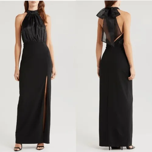 Lulus Organza & Crepe Halter Gown Dress, Cocktail Party Black,‎ Size XL, NWT - Image 2