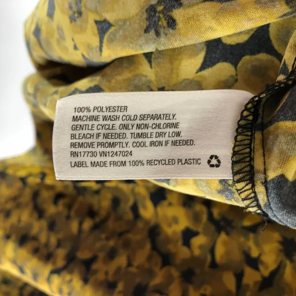 A New Day Yellow Black Floral Long Sleeve Faux Wrap Top Blouse S - Image 4