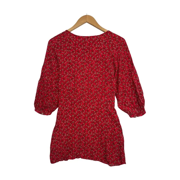 Free People Clara Dress Womens Extra Small Red Floral 3 4 Sleeve Tie Front Boho - Image 2